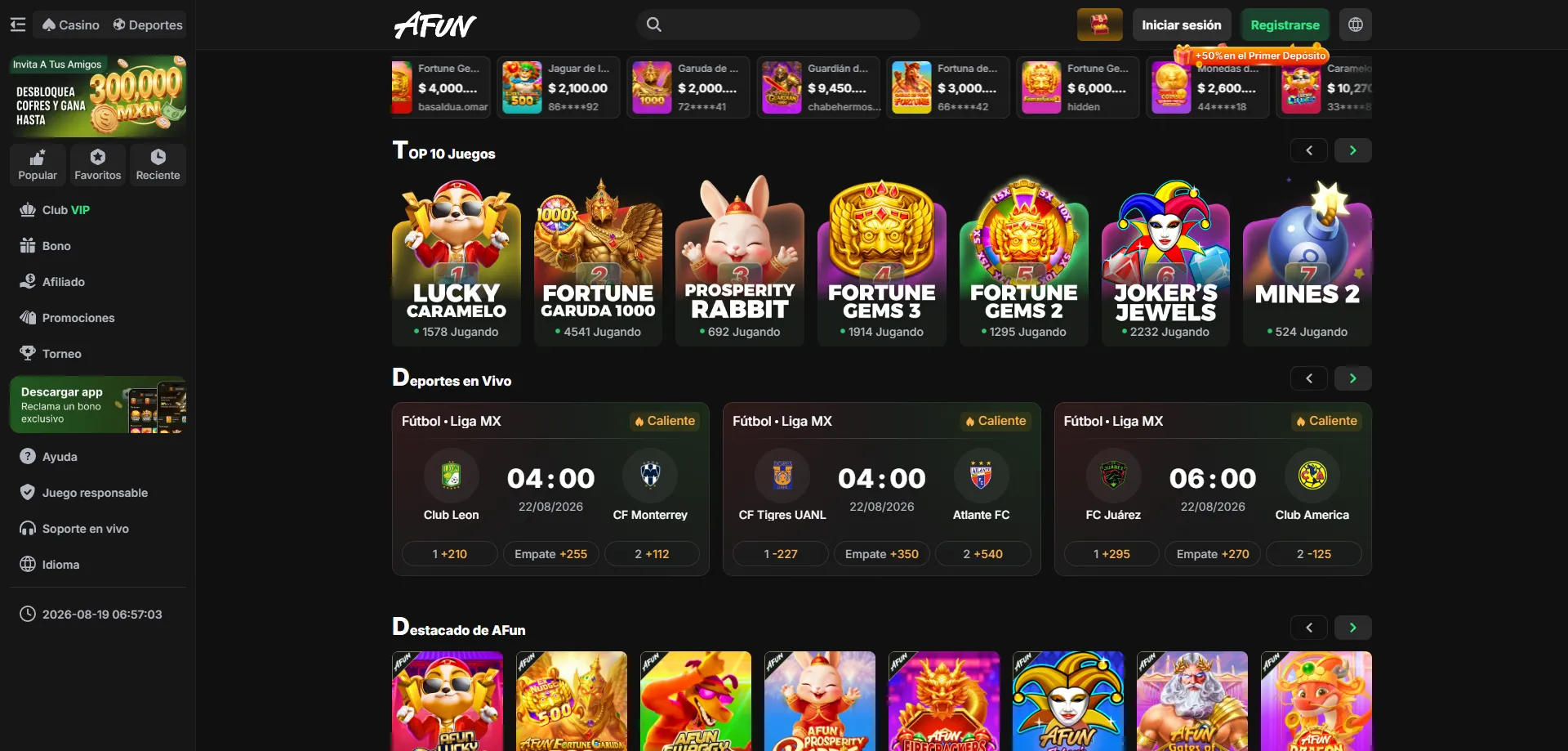 Apuestas deportivas en AFUN Casino — fútbol, tenis, baloncesto y más