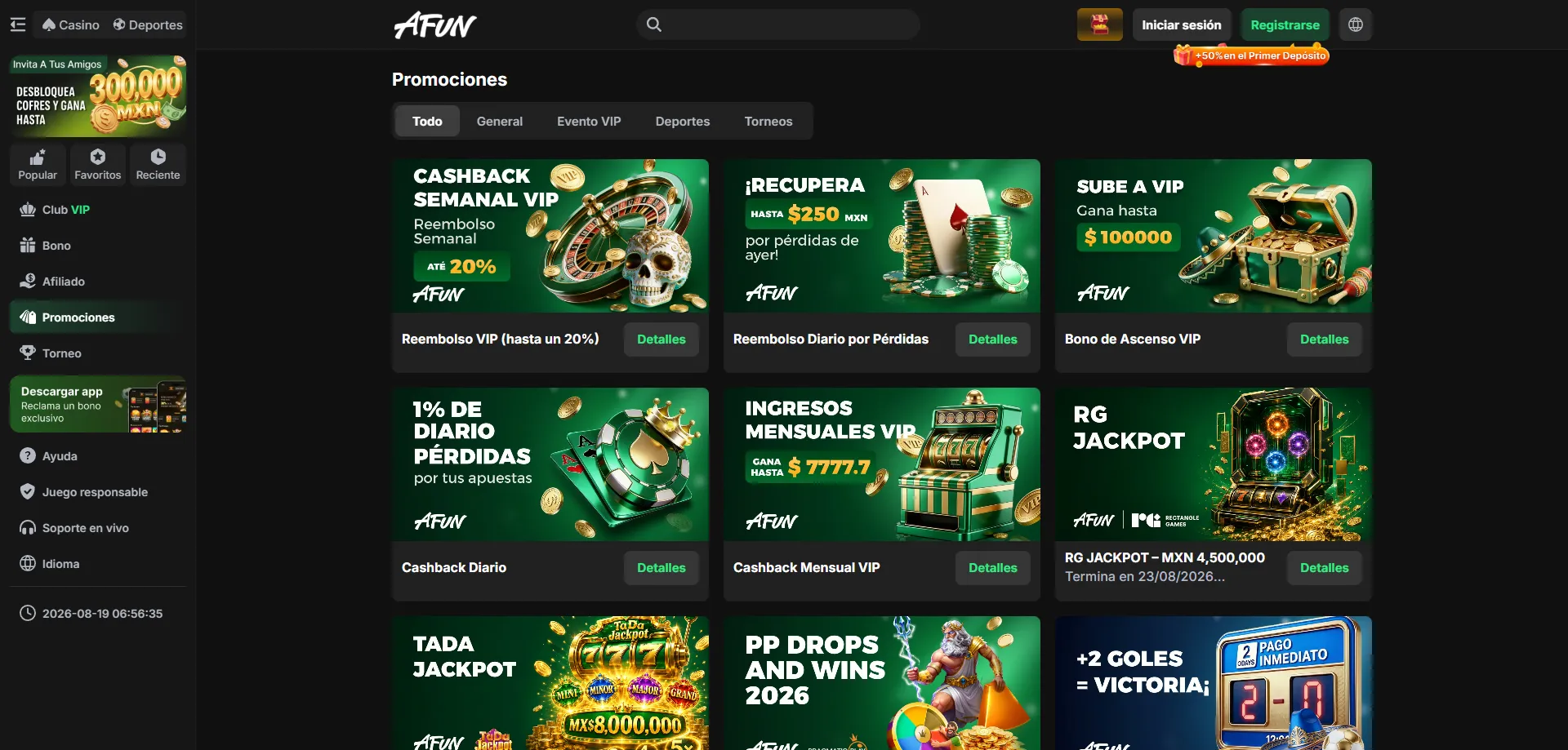 AFUN Casino en vivo — ruleta, blackjack y game shows con crupier real